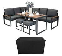 Salon de Jardin en Aluminium Effet Bois & Coffre de Rangement 582 L en Rotin Noir Bois G