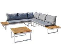 Salon De Jardin En Aluminium Et Acacia 5 Places Miyako Blanc
