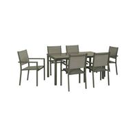 Salon de jardin en aluminium et textilène - Capua - kaki - 6 places - 1 grande table rectangulaire. 6 fauteuils empilables