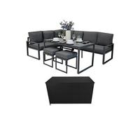 Salon de Jardin en Aluminium Gris & Coffre de Rangement 582 L en Rotin Noir Gris G