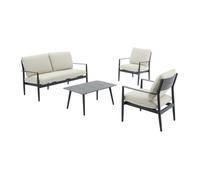 Salon de jardin en aluminium : un canapé 2 places, 2 fauteuils et une table basse - Anthracite avec coussins beiges - TAVINYA de MYLIA