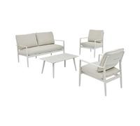 Vente-unique - Salon de Jardin en Aluminium : Un canapé 2 Places, 2 fauteuils et Une Table Basse - Blanc avec Coussins Beiges - TAVINYA de MYLIA
