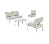 Vente-unique - Salon de Jardin en Aluminium : Un canapé 2 Places, 2 fauteuils et Une Table Basse - Blanc avec Coussins Beiges - TAVINYA de MYLIA