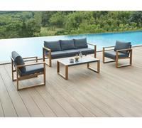 Salon de jardin en aluminium : un canapé 3 places, 2 fauteuils et une table basse - Naturel coussins gris anthracite - JALLY de MYLIA