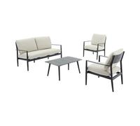 Salon de jardin en aluminium : un canapé 2 places, 2 fauteuils et une table basse - Anthracite avec coussins beiges - TAVINYA de MYLIA
