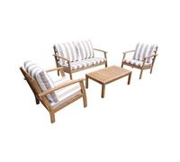 Salon de jardin en bois 4 places - Ushuaïa - Coussins beige. canapé. fauteuils et table basse en acacia. design