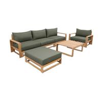 sweeek - Salon de Jardin en Bois 5 Places - Kaki. canapé. fauteuils et Table Basse en Acacia. 6 éléments modulables. 273 x 75 x 72.5cm