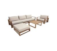 Salon de jardin en bois 5 places - Mendoza - Coussins beige. acacia. 6 éléments modulables. design