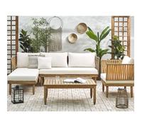 Salon de jardin en bois d'acacia CREMONA - BELIANI - 4 places - Coussins blancs