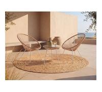 Salon de jardin en fils de résine tressés : 2 fauteuils et une table - Naturel clair - ALIOS III de MYLIA