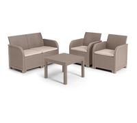 Salon de jardin - en résine imitation rotin tressé - Allibert by KETER - 4 personnes - SanRemo - Cappuccino