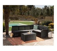 Canapé D'angle Allibert By Keter - Imitation Rotin Tressé - 6 Personnes - Avec Table Basse Range-Coussins - Gris Graphite - Sanremo Multicolore
