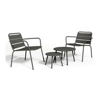 Salon de jardin en métal - 2 fauteuils bas empilables et tables gigognes - Gris anthracite - MIRMANDE de MYLIA