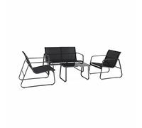 Salon de jardin en métal et textilène pour 4 personnes. gris foncé et noir. design