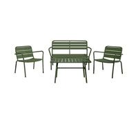 Salon de jardin en métal : un banc, 2 fauteuils bas et une table basse - Kaki - MIRMANDE de MYLIA