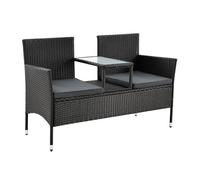 Salon de jardin en polyrotin Monaco - Noir avec housses gris foncé