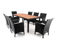 Salon de jardin en polyrotin Palermo noir crème Ensemble de jardin 8 personnes Ensemble table et chaises avec coussins