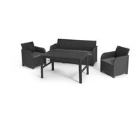 Allibert By Keter - Salon De Jardin Sanremo Lyon 5 Places - Table Basse 2 Positions - Imitation Rotin Tressé - Gris Graphite Gris
