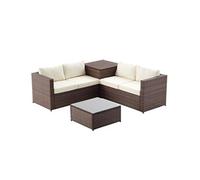Silang Marron/Blanc : Salon De Jardin En Résine Tressée 4 Personnes Avec Coffre Intégré Marron
