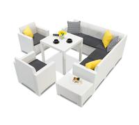 Salon de jardin en résine tressée avec canapé d'angle Dallas Nebraska Comida 7 Bica blanc