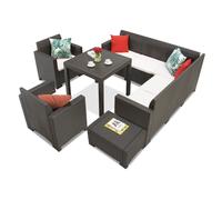 Salon de jardin en résine tressée avec canapé d'angle Dallas Nebraska Comida 7 Bica marron