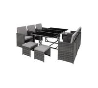 Salon de jardin en résine tressée et acier 10 places gris