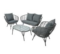 Salon de jardin en résine tressée gris evora avec table basse - 4 places