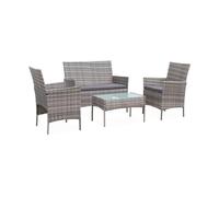 Alice's Garden - Salon de Jardin en résine tressée - Moltès - Nuances de Gris. Coussins Gris - 4 Places - 1 canapé. 2 fauteuils. Une Table Basse