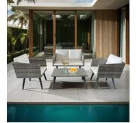 Salon de jardin en rotin et alu 4 places + table basse