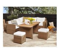 Salon de jardin en rotin marron avec les coussins blanc BARDI