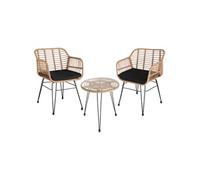 Salon de jardin en rotin résistant UV table en verre marron naturel pour terrasses petit repas