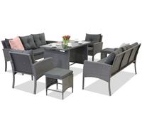 Salon de jardin en techno rotin avec poufs Bari Apetito 8 Garden Point anthracite