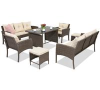 Salon de jardin en techno rotin avec poufs Bari Apetito 8 Garden Point marron