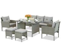 Salon de jardin en techno rotin avec poufs Bari Garden Point gris