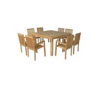 Happy Garden Salon de jardin Java en teck Table carrée 8 places marron