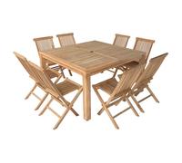 Happy Garden Salon de Jardin carrée d'extérieur 140cm en Teck Java. Ensemble Table et chaises de Jardin en Bois 140 x 140 cm - 8 Places.
