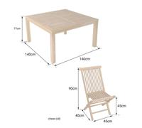 Happy Garden – Salon de jardin carré 140 cm Teck Java – Table et chaises 8 places (140×140 cm)