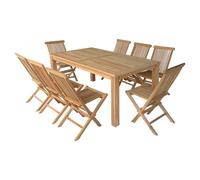 Salon De Jardin En Teck Java - Table Rectangulaire Et Chaises Pliantes - 8 Places Marron