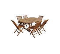 Salon De Jardin En Teck Lombok - Table Ronde Extensible - 6 Places Marron
