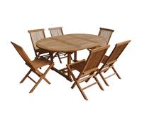Salon De Jardin En Teck Lombok - Table Ronde Extensible - 6 Places Marron