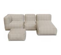 Salon de jardin en tissu bouclette 4 places : 1 fauteuil, 1 angle, 1 méridienne et 1 pouf - Beige - NOUMARA de MYLIA