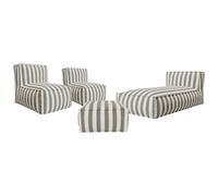 Salon de jardin en tissu bouclette 4 places : 1 méridienne, 2 fauteuils et un pouf - Rayé blanc et beige - NOUMARA de MYLIA