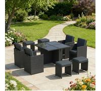 Salon de jardin encastrable 8 places en resine tressee - Ensemble repas exterieur moderne gris