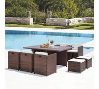 Concept Usine - Salon jardin - SUNSET 10 - 10 places encastrables aluminium et résine - Marron/Blanc