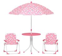 Salon de jardin enfant - AIYAPLAY - table enfant avec 2 chaises pliantes, parasol amovible Ø100cm - motif jungle - plastique - rose
