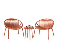 Outsunny Salon de Jardin 3 Pièces en Acier et Polypropylène - Ensemble Bistro avec Table Basse à Plateau Concave - Mobilier Extérieur Design pour Terrasse, Balcon et Piscine, Rouge Brique