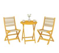 Outsunny Salon de Jardin 3 Pièces en Bois d'Acacia et Cordage PP - Ensemble Bistro avec Table Ronde et 2 Chaises Pliables - Mobilier Extérieur Design Boho pour Balcon, Terrasse et Jardin, Naturel