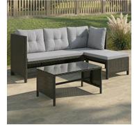 Salon de jardin - Ensemble canapé d'angle et table basse extérieur - Avec coussins - Meubles lounge de jardin en résine rotin - Gris