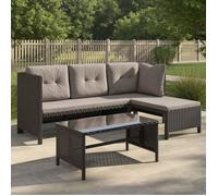 Salon de jardin - Ensemble canapé d'angle et table basse extérieur - Avec coussins - Meubles lounge jardin en résine - Beige foncé