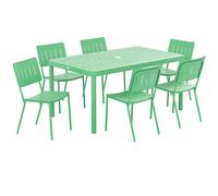 Salon De Jardin - Ensemble Déjeuner 6 Places 7 Pièces - Table Et 6 Chaises Empilables - Acier Thermolaqué Vert